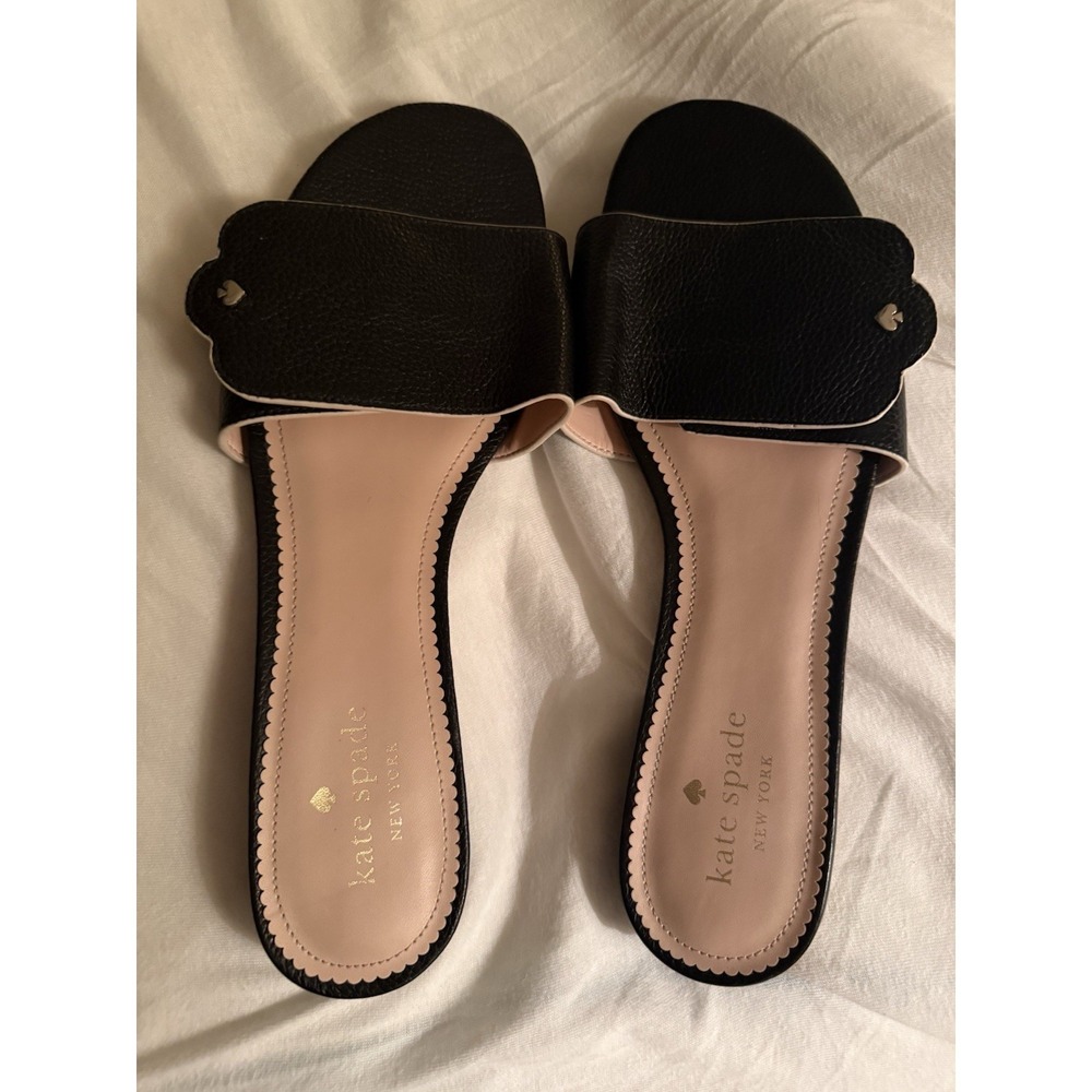 Kate Spade Ginger Leather Black Sandals Size 10 $129 Adjustable Width NWOB
